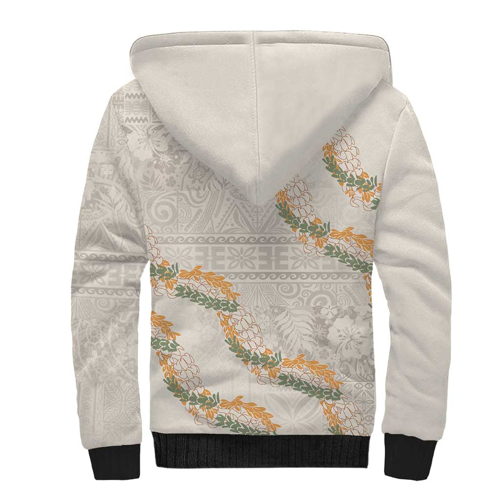 Aloha Pakalana and Puakenikeni Lei Sherpa Hoodie Beige Hawaiian Pattern