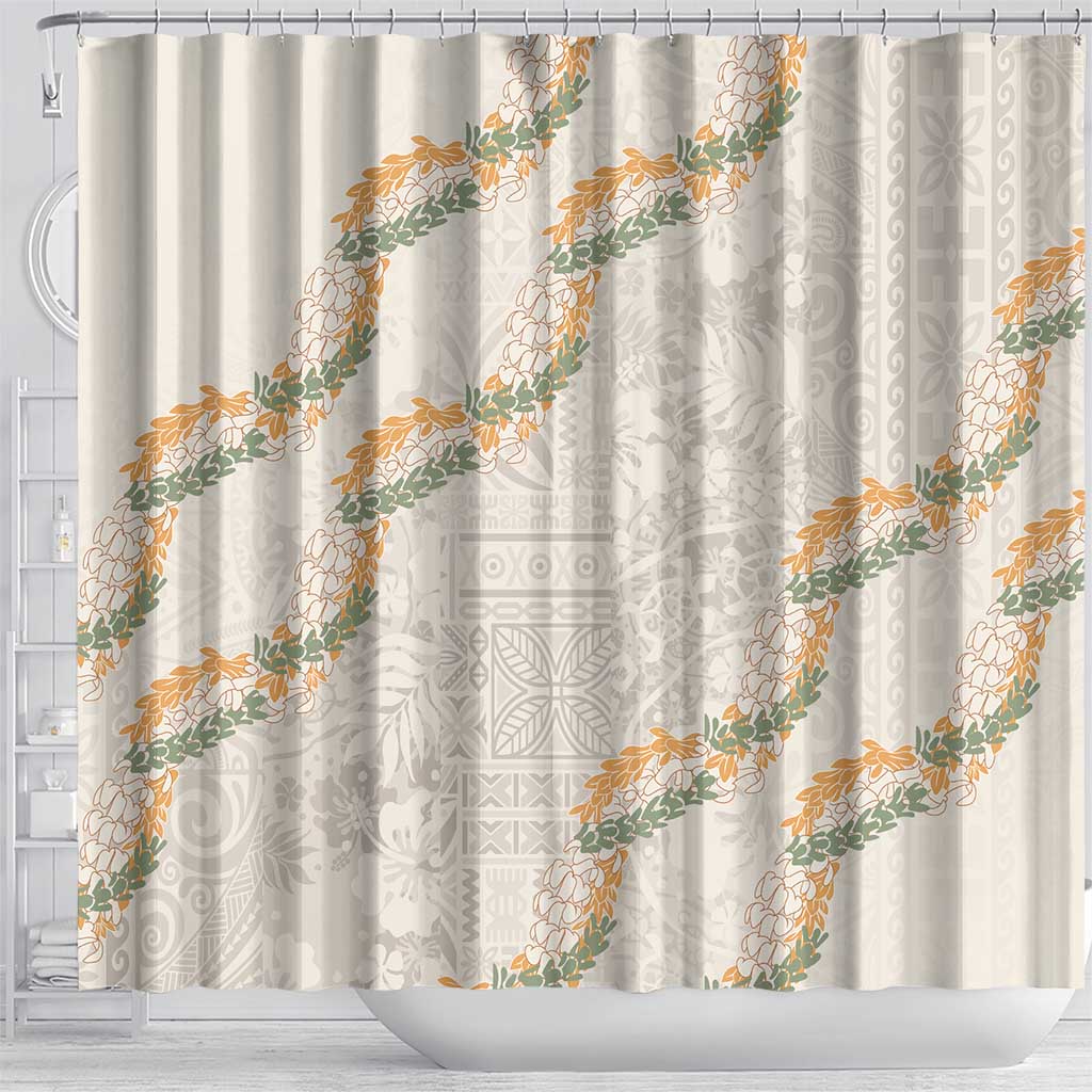 Aloha Pakalana and Puakenikeni Lei Shower Curtain Beige Hawaiian Pattern