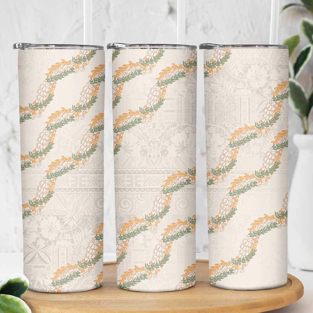 Aloha Pakalana and Puakenikeni Lei Skinny Tumbler Beige Hawaiian Pattern