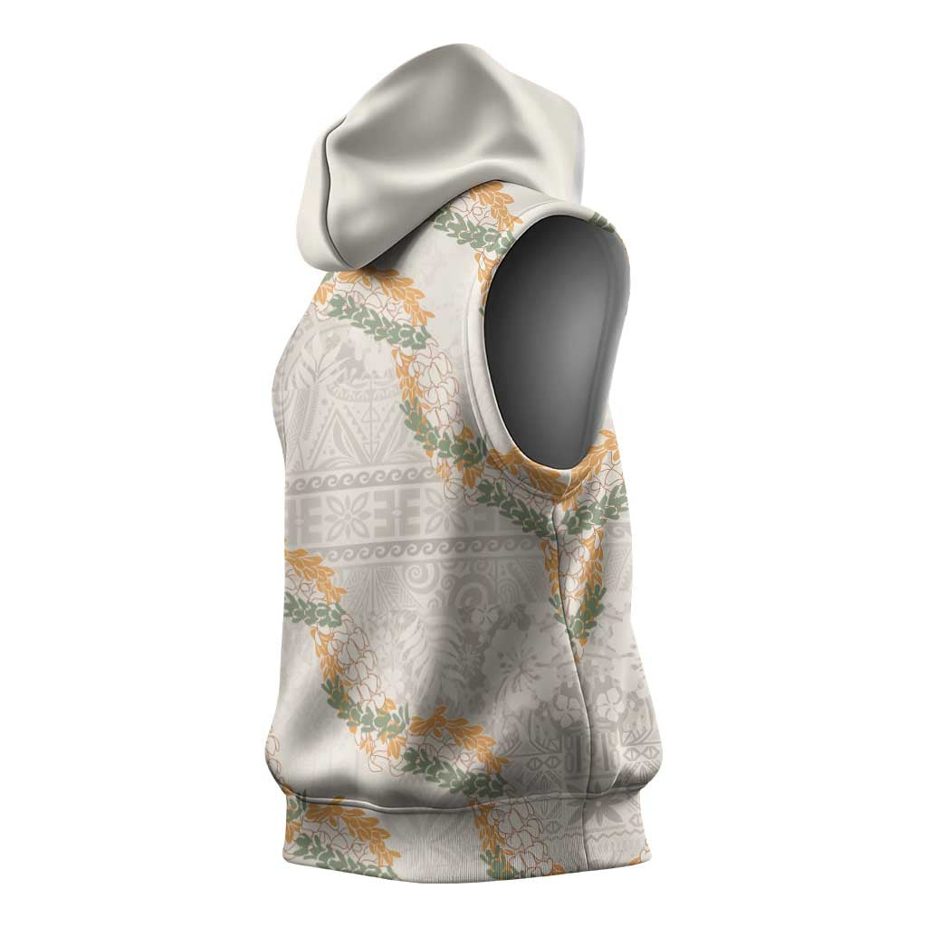 Aloha Pakalana and Puakenikeni Lei Sleeveless Hoodie Beige Hawaiian Pattern - Polynesian Pride