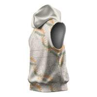Aloha Pakalana and Puakenikeni Lei Sleeveless Hoodie Beige Hawaiian Pattern - Polynesian Pride
