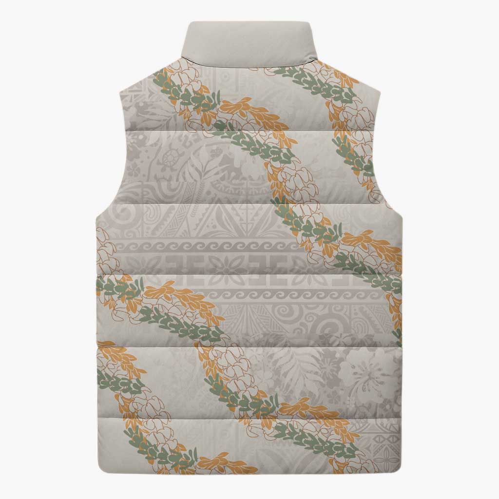 Aloha Pakalana and Puakenikeni Lei Sleeveless Puffer Jacket Beige Hawaiian Pattern - Polynesian Pride