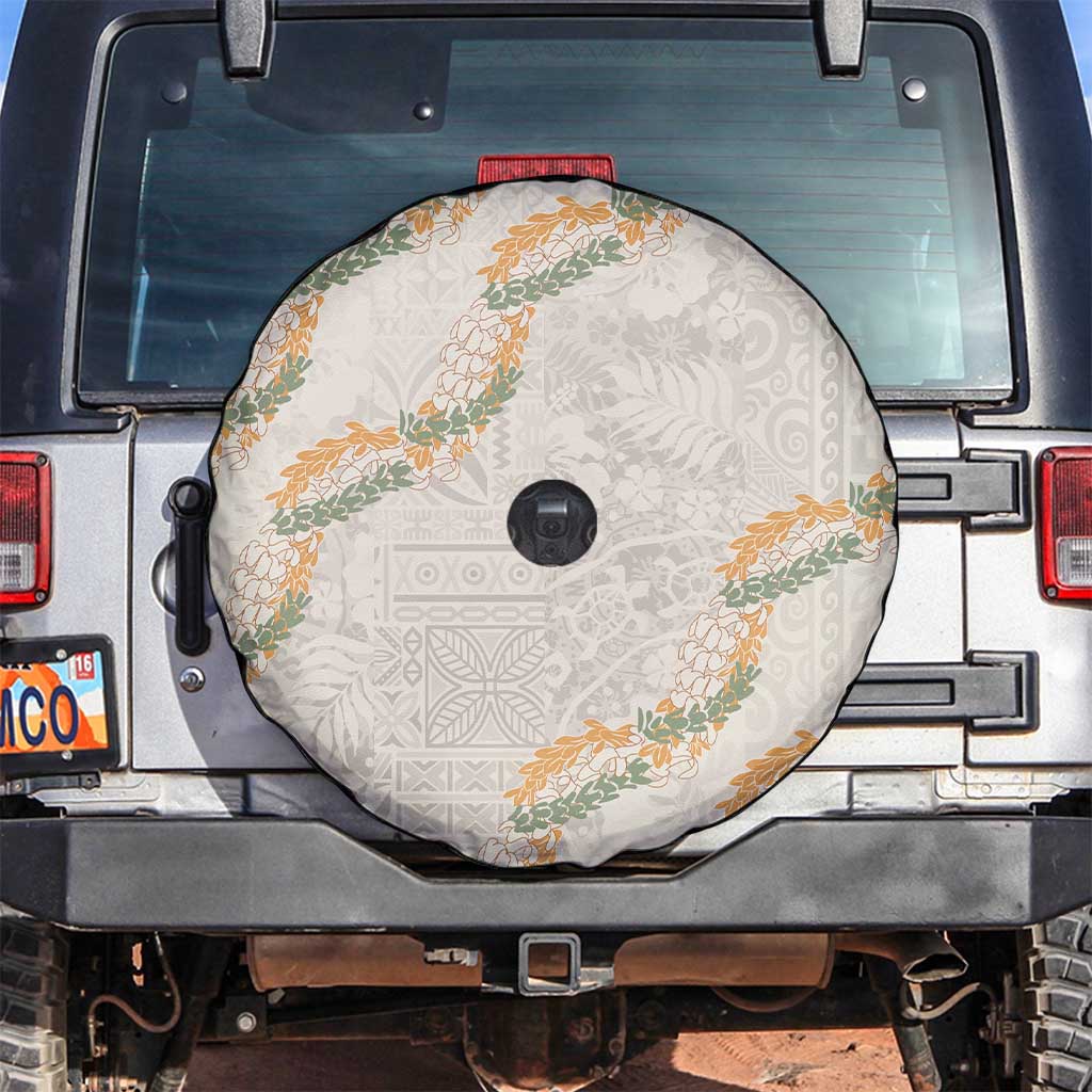 Aloha Pakalana and Puakenikeni Lei Spare Tire Cover Beige Hawaiian Pattern
