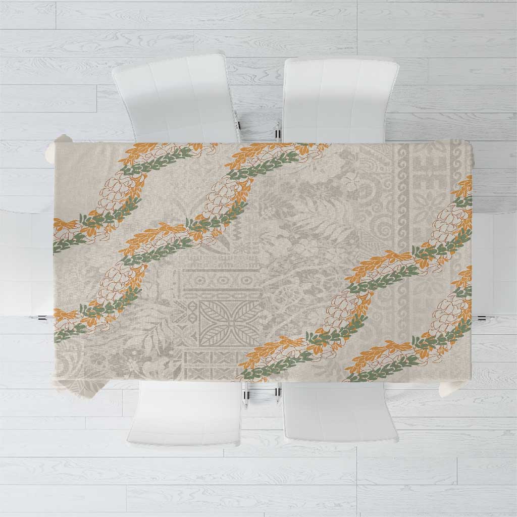 Aloha Pakalana and Puakenikeni Lei Tablecloth Beige Hawaiian Pattern