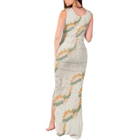 Aloha Pakalana and Puakenikeni Lei Tank Maxi Dress Beige Hawaiian Pattern