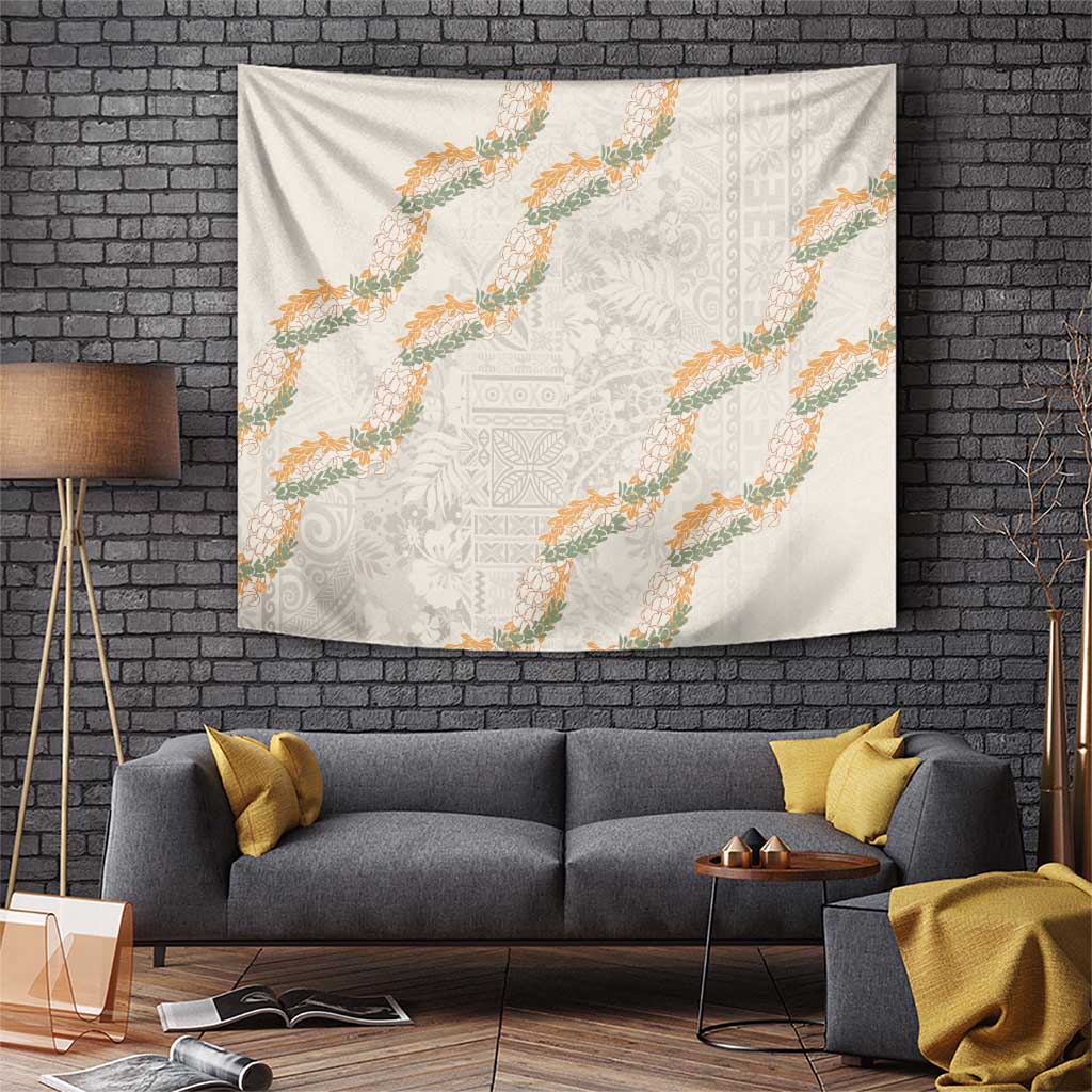 Aloha Pakalana and Puakenikeni Lei Tapestry Beige Hawaiian Pattern