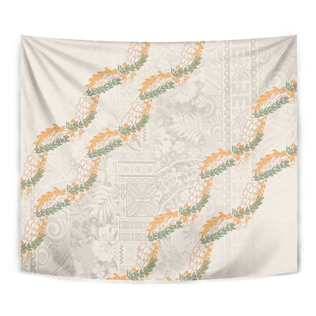 Aloha Pakalana and Puakenikeni Lei Tapestry Beige Hawaiian Pattern