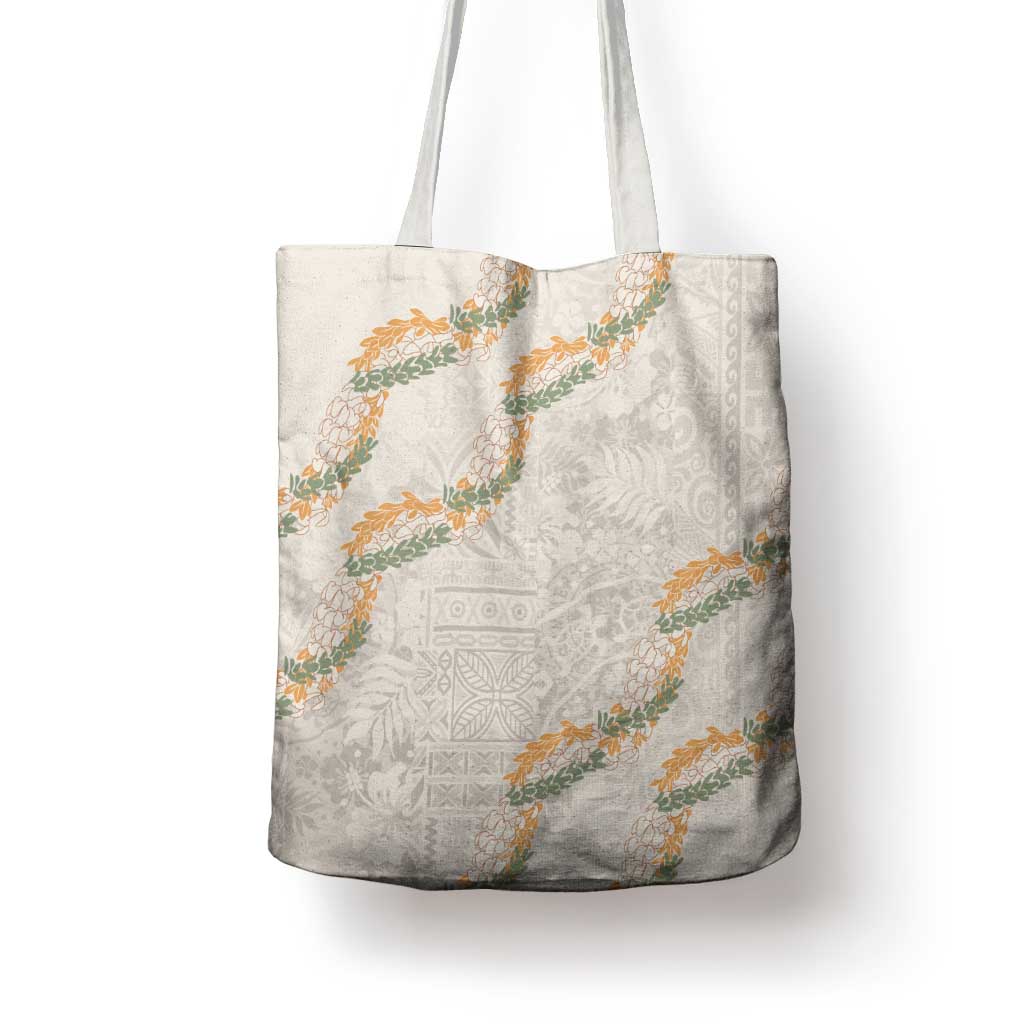 Aloha Pakalana and Puakenikeni Lei Tote Bag Beige Hawaiian Pattern - Polynesian Pride