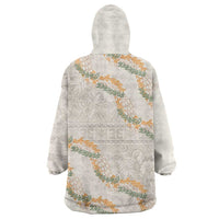 Aloha Pakalana and Puakenikeni Lei Wearable Blanket Hoodie Beige Hawaiian Pattern