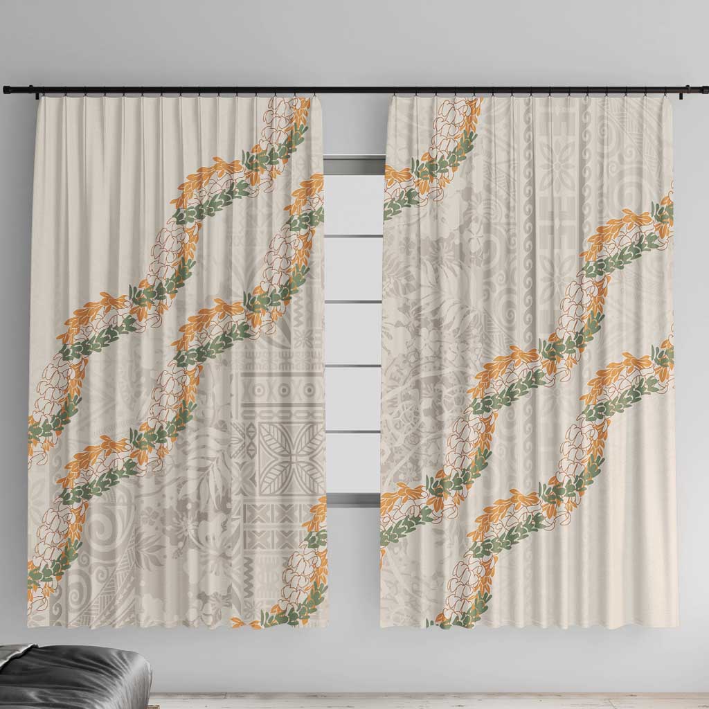 Aloha Pakalana and Puakenikeni Lei Window Curtain Beige Hawaiian Pattern