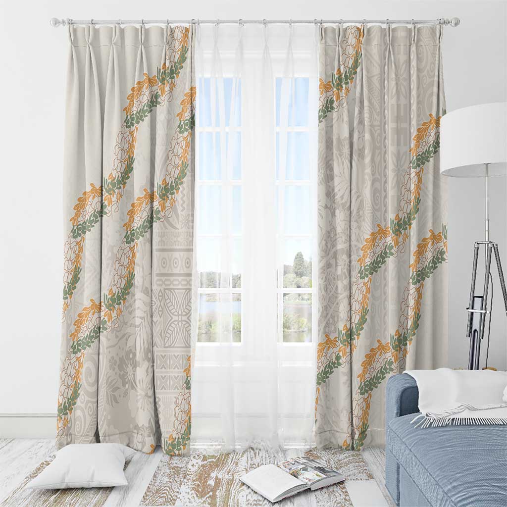 Aloha Pakalana and Puakenikeni Lei Window Curtain Beige Hawaiian Pattern