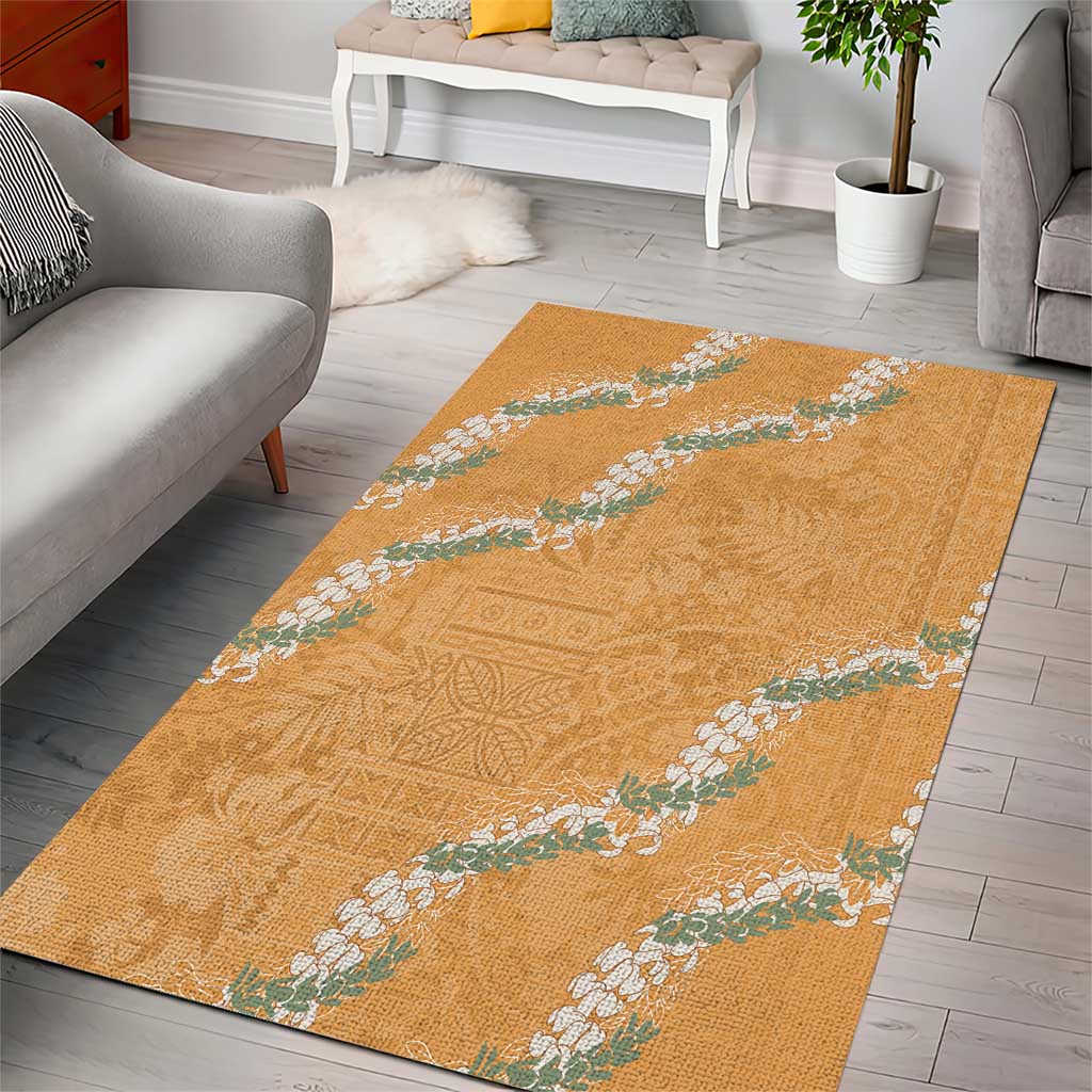 Aloha Pakalana and Puakenikeni Lei Area Rug Gold Hawaiian Pattern
