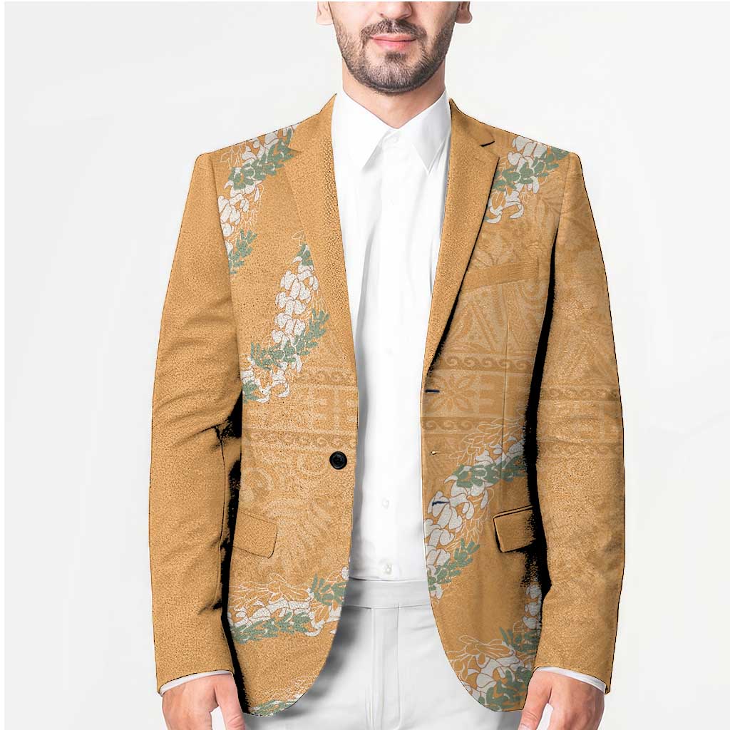 Aloha Pakalana and Puakenikeni Lei Blazer Gold Hawaiian Pattern - Polynesian Pride