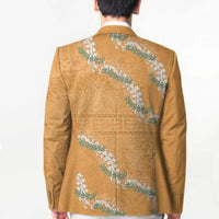 Aloha Pakalana and Puakenikeni Lei Blazer Gold Hawaiian Pattern - Polynesian Pride