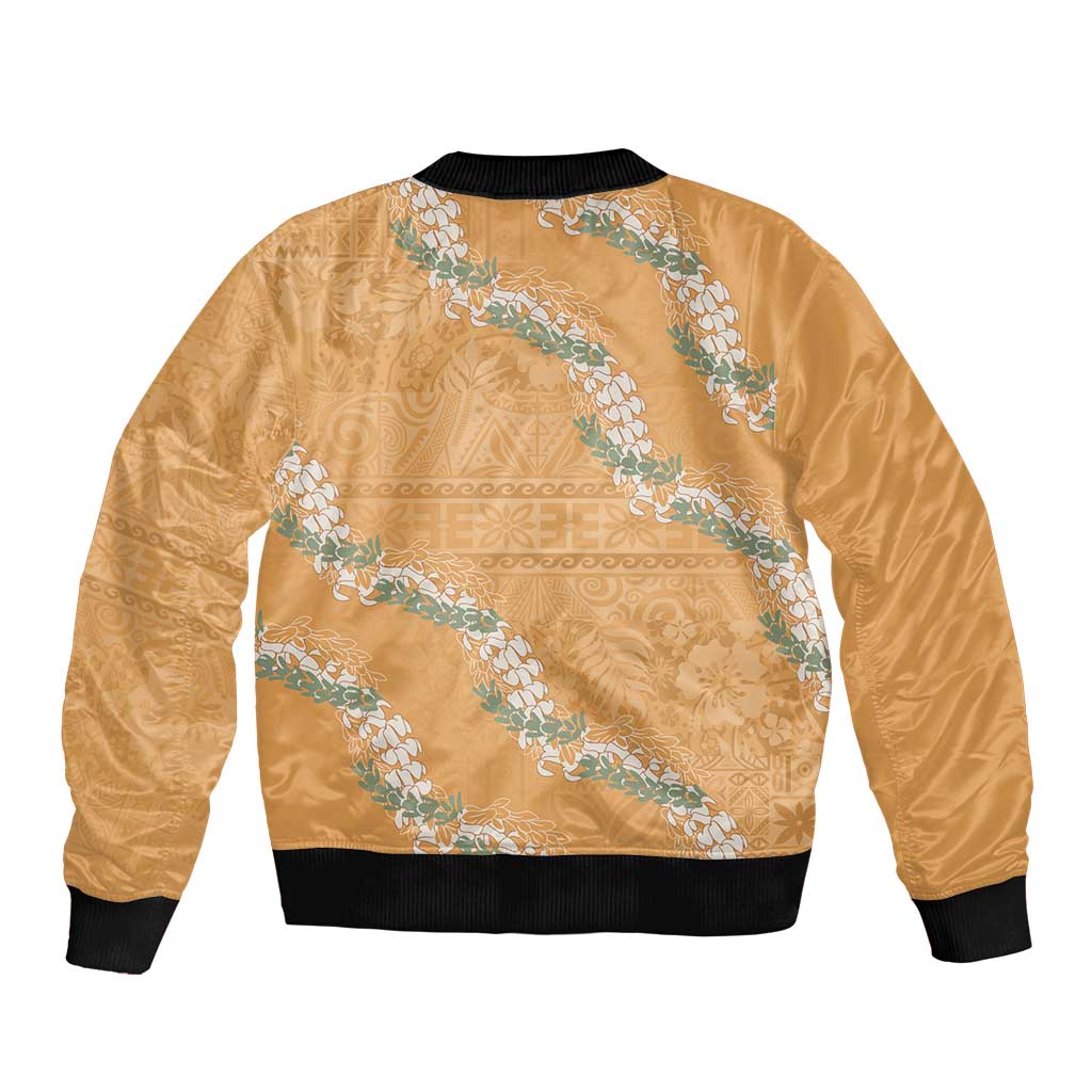 Aloha Pakalana and Puakenikeni Lei Bomber Jacket Gold Hawaiian Pattern