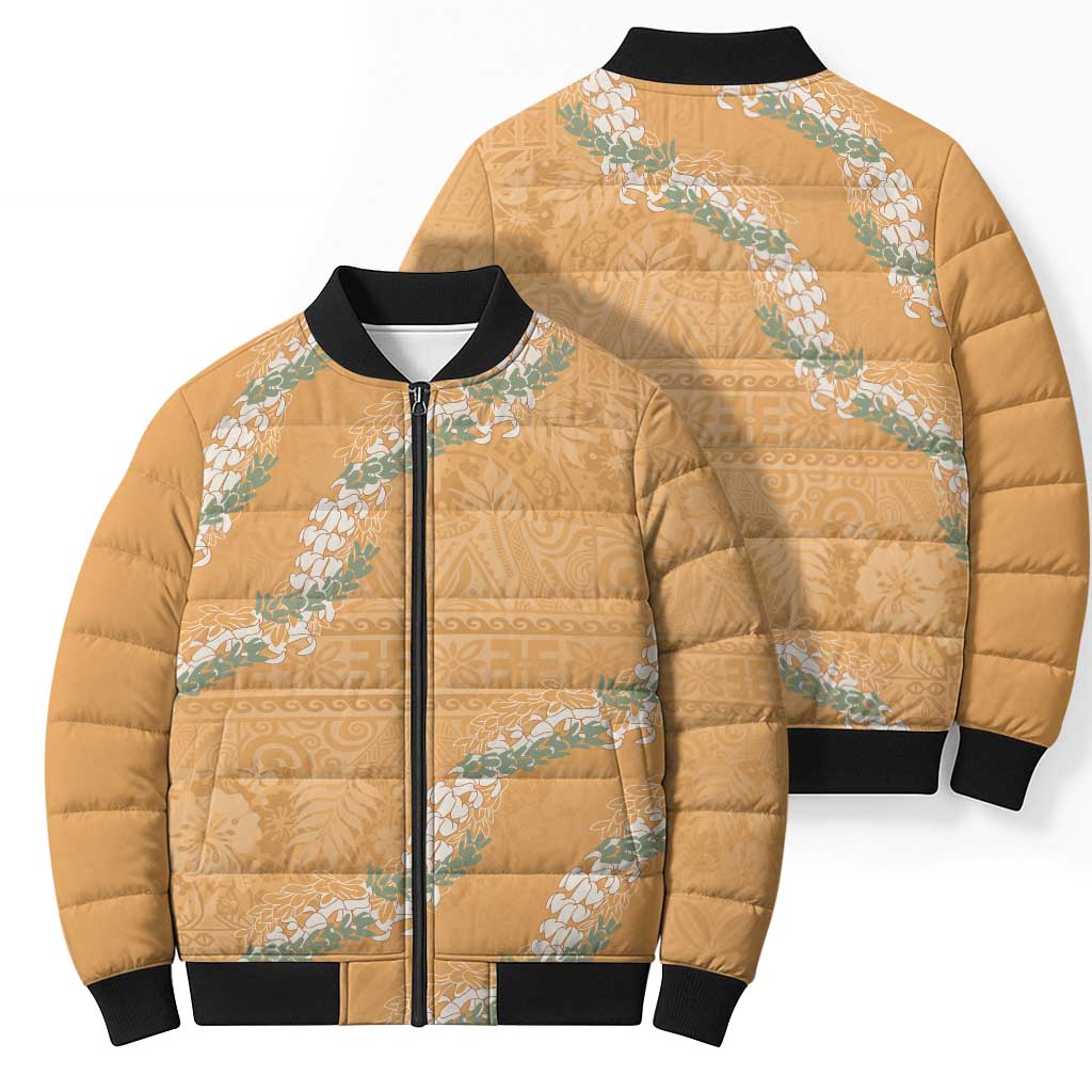 Aloha Pakalana and Puakenikeni Lei Bomber Puffer Jacket Gold Hawaiian Pattern - Polynesian Pride