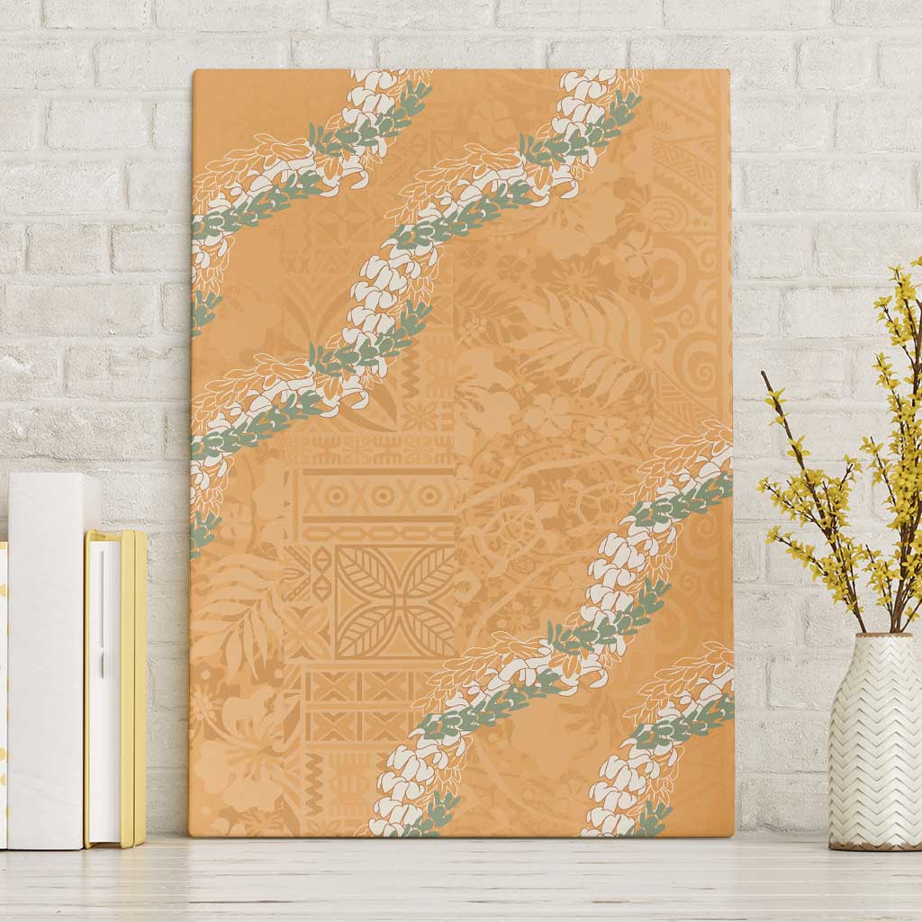 Aloha Pakalana and Puakenikeni Lei Canvas Wall Art Gold Hawaiian Pattern