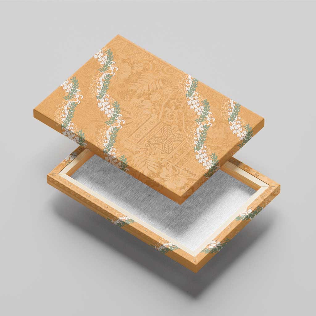 Aloha Pakalana and Puakenikeni Lei Canvas Wall Art Gold Hawaiian Pattern