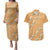 Aloha Pakalana and Puakenikeni Lei Couples Matching Puletasi and Hawaiian Shirt Gold Hawaiian Pattern