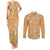Aloha Pakalana and Puakenikeni Lei Couples Matching Tank Maxi Dress and Long Sleeve Button Shirt Gold Hawaiian Pattern