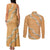 Aloha Pakalana and Puakenikeni Lei Couples Matching Tank Maxi Dress and Long Sleeve Button Shirt Gold Hawaiian Pattern