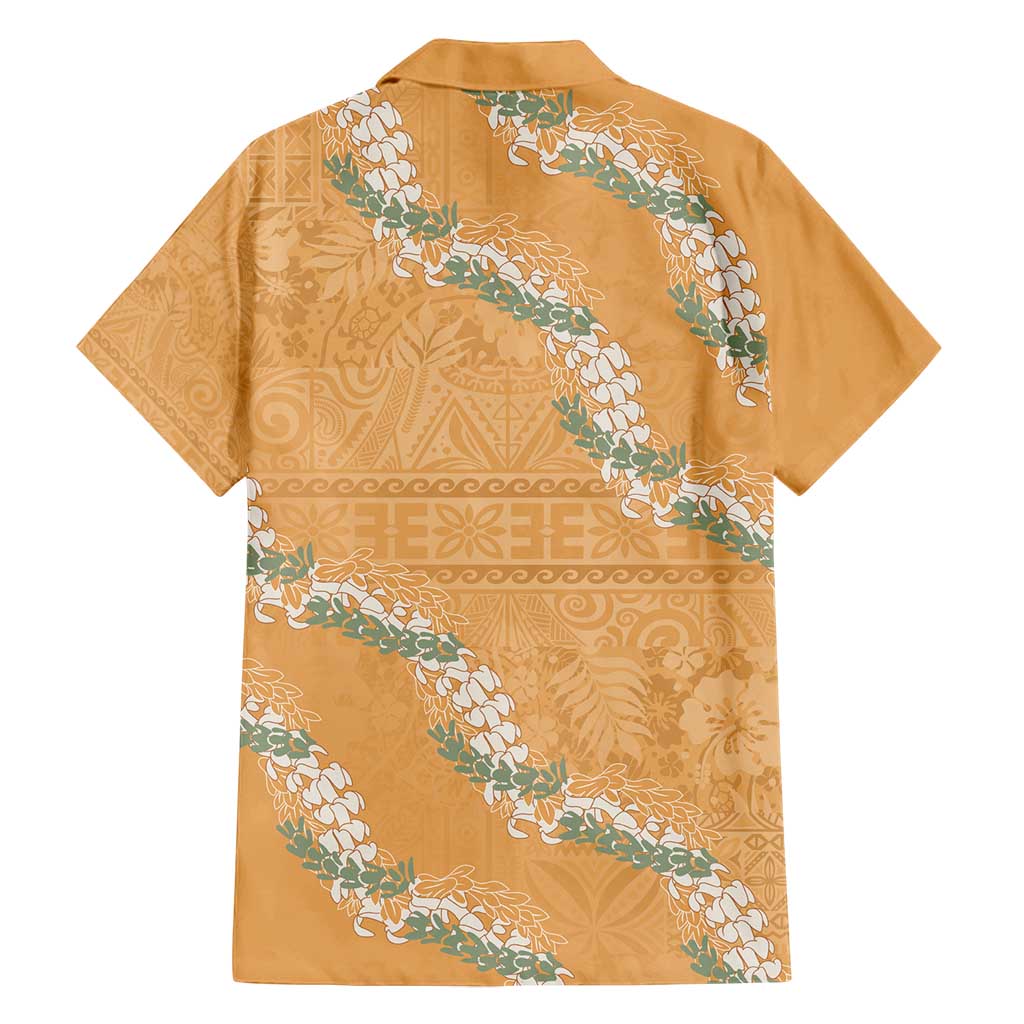 Aloha Pakalana and Puakenikeni Lei Family Matching Long Sleeve Bodycon Dress and Hawaiian Shirt Gold Hawaiian Pattern