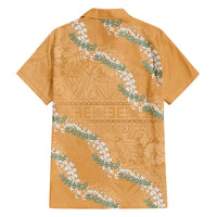 Aloha Pakalana and Puakenikeni Lei Family Matching Long Sleeve Bodycon Dress and Hawaiian Shirt Gold Hawaiian Pattern