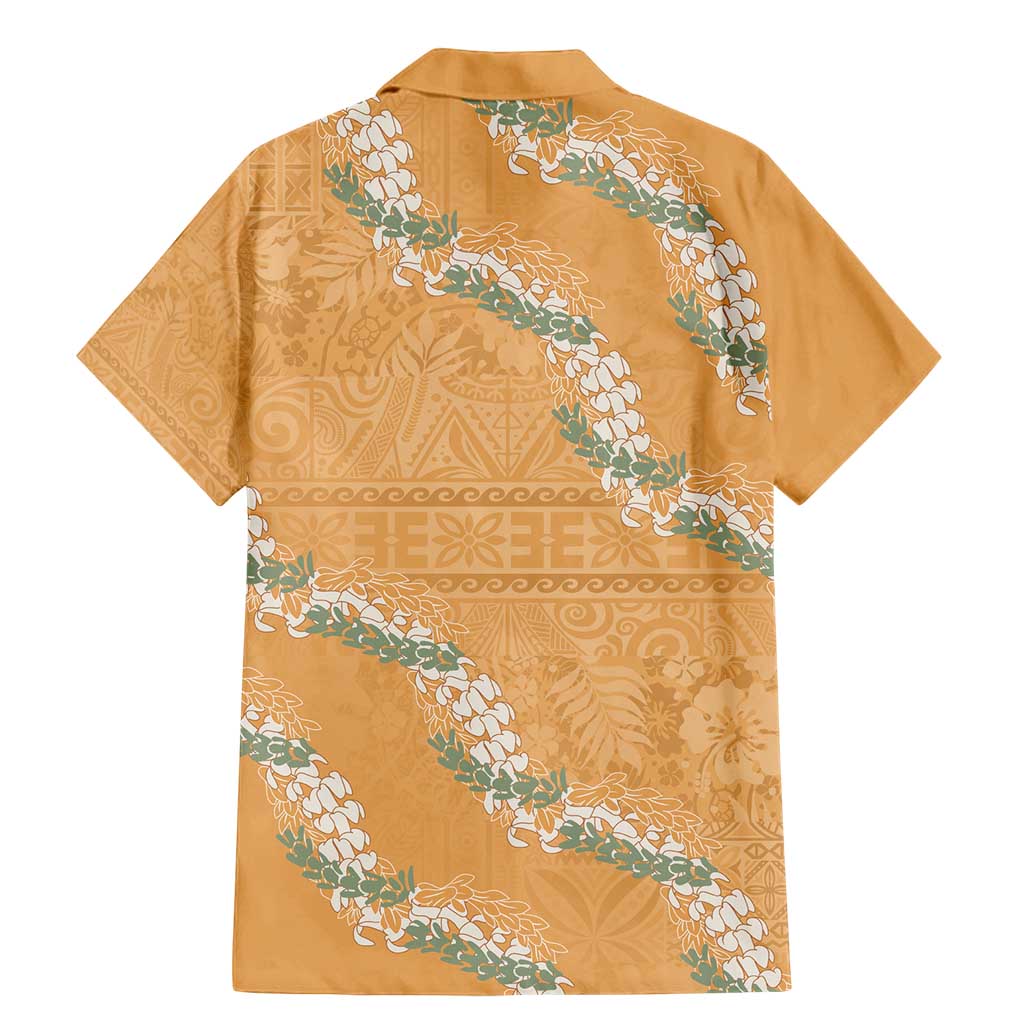 Aloha Pakalana and Puakenikeni Lei Family Matching Mermaid Dress and Hawaiian Shirt Gold Hawaiian Pattern