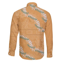 Aloha Pakalana and Puakenikeni Lei Family Matching Off The Shoulder Long Sleeve Dress and Hawaiian Shirt Gold Hawaiian Pattern