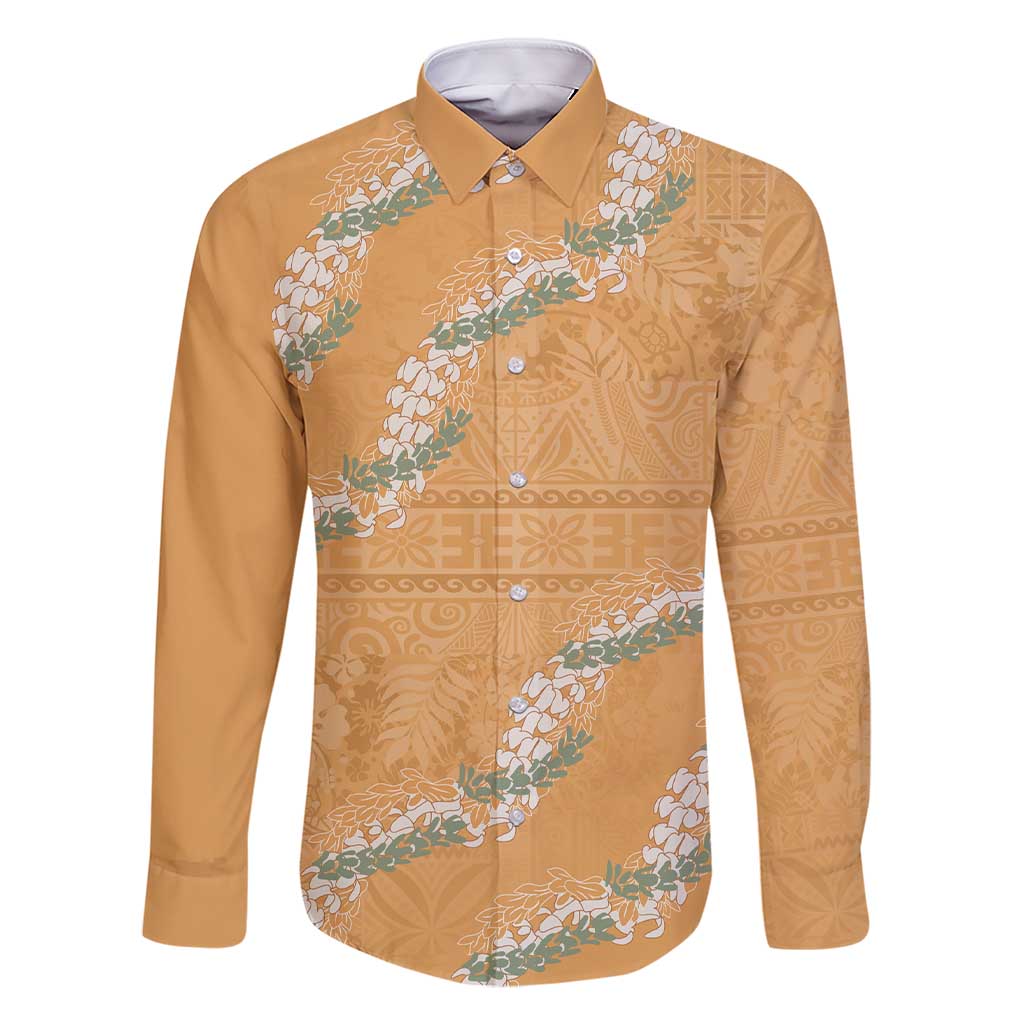 Aloha Pakalana and Puakenikeni Lei Family Matching Short Sleeve Bodycon Dress and Hawaiian Shirt Gold Hawaiian Pattern