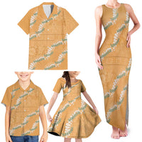 Aloha Pakalana and Puakenikeni Lei Family Matching Tank Maxi Dress and Hawaiian Shirt Gold Hawaiian Pattern