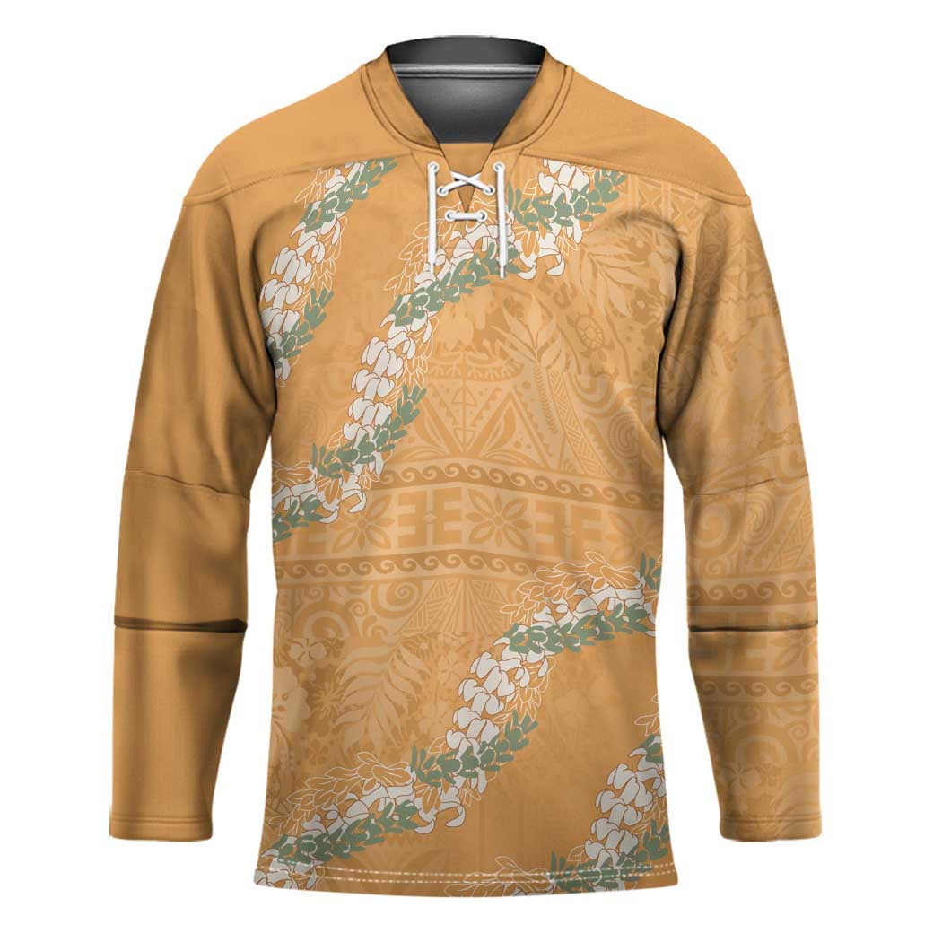 Aloha Pakalana and Puakenikeni Lei Hockey Jersey Gold Hawaiian Pattern - Polynesian Pride