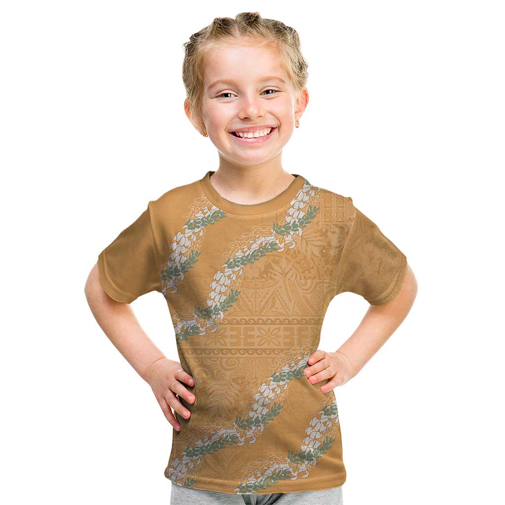 Aloha Pakalana and Puakenikeni Lei Kid T Shirt Gold Hawaiian Pattern LT9 Gold - Polynesian Pride