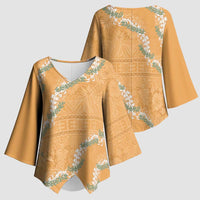 Aloha Pakalana and Puakenikeni Lei Kimono Sleeve Blouse Gold Hawaiian Pattern - Polynesian Pride