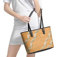 Aloha Pakalana and Puakenikeni Lei Leather Tote Bag Gold Hawaiian Pattern