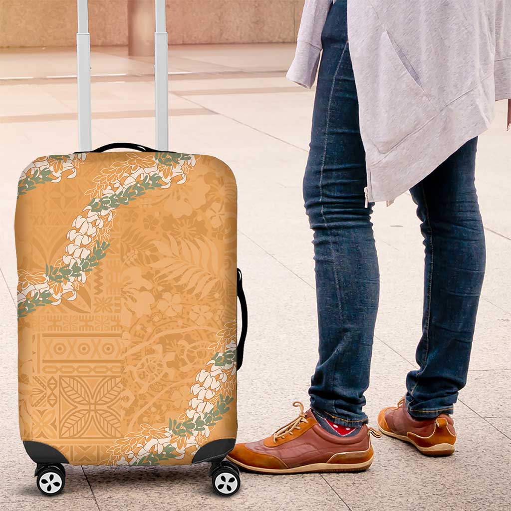 Aloha Pakalana and Puakenikeni Lei Luggage Cover Gold Hawaiian Pattern