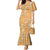 Aloha Pakalana and Puakenikeni Lei Mermaid Dress Gold Hawaiian Pattern