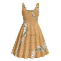 Aloha Pakalana and Puakenikeni Lei Midi Dress Gold Hawaiian Pattern - Polynesian Pride