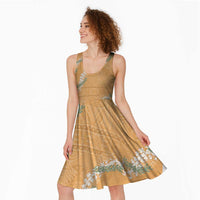 Aloha Pakalana and Puakenikeni Lei Midi Dress Gold Hawaiian Pattern - Polynesian Pride