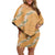 Aloha Pakalana and Puakenikeni Lei Off Shoulder Short Dress Gold Hawaiian Pattern