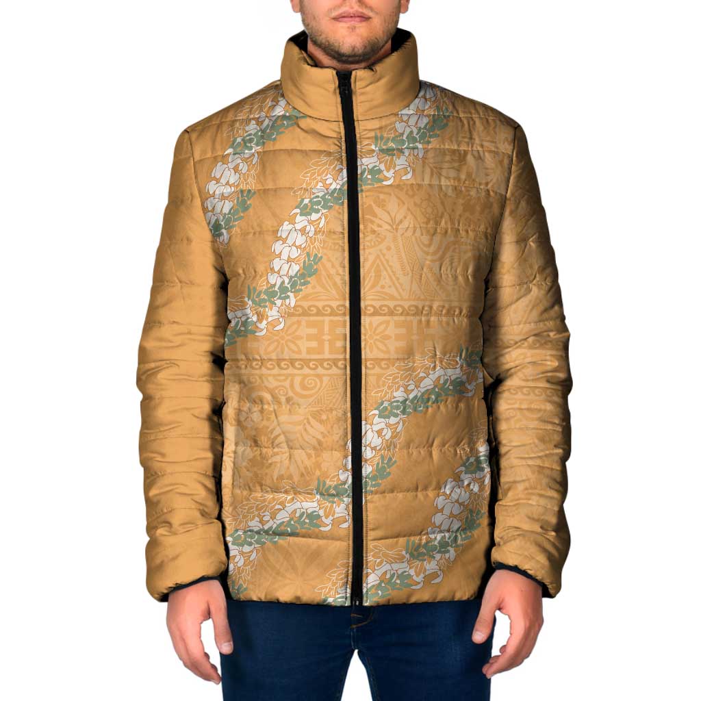 Aloha Pakalana and Puakenikeni Lei Padded Jacket Gold Hawaiian Pattern - Polynesian Pride