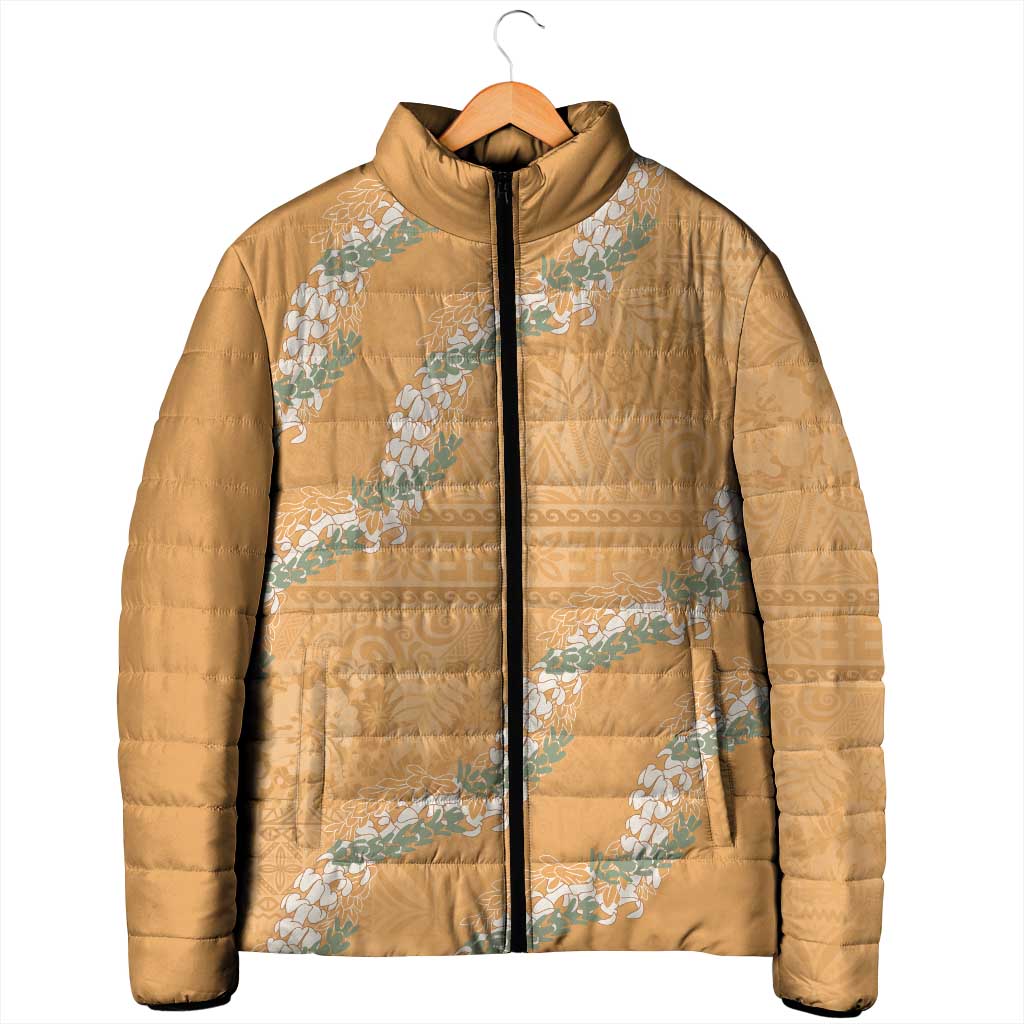 Aloha Pakalana and Puakenikeni Lei Padded Jacket Gold Hawaiian Pattern - Polynesian Pride