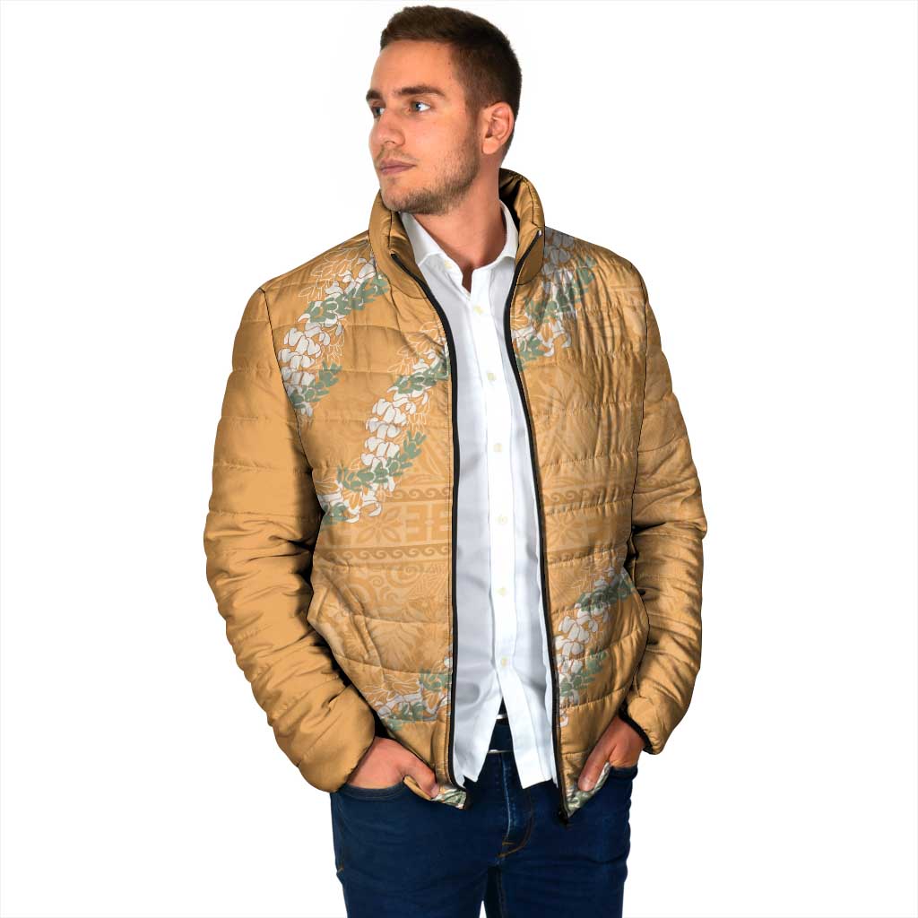 Aloha Pakalana and Puakenikeni Lei Padded Jacket Gold Hawaiian Pattern - Polynesian Pride