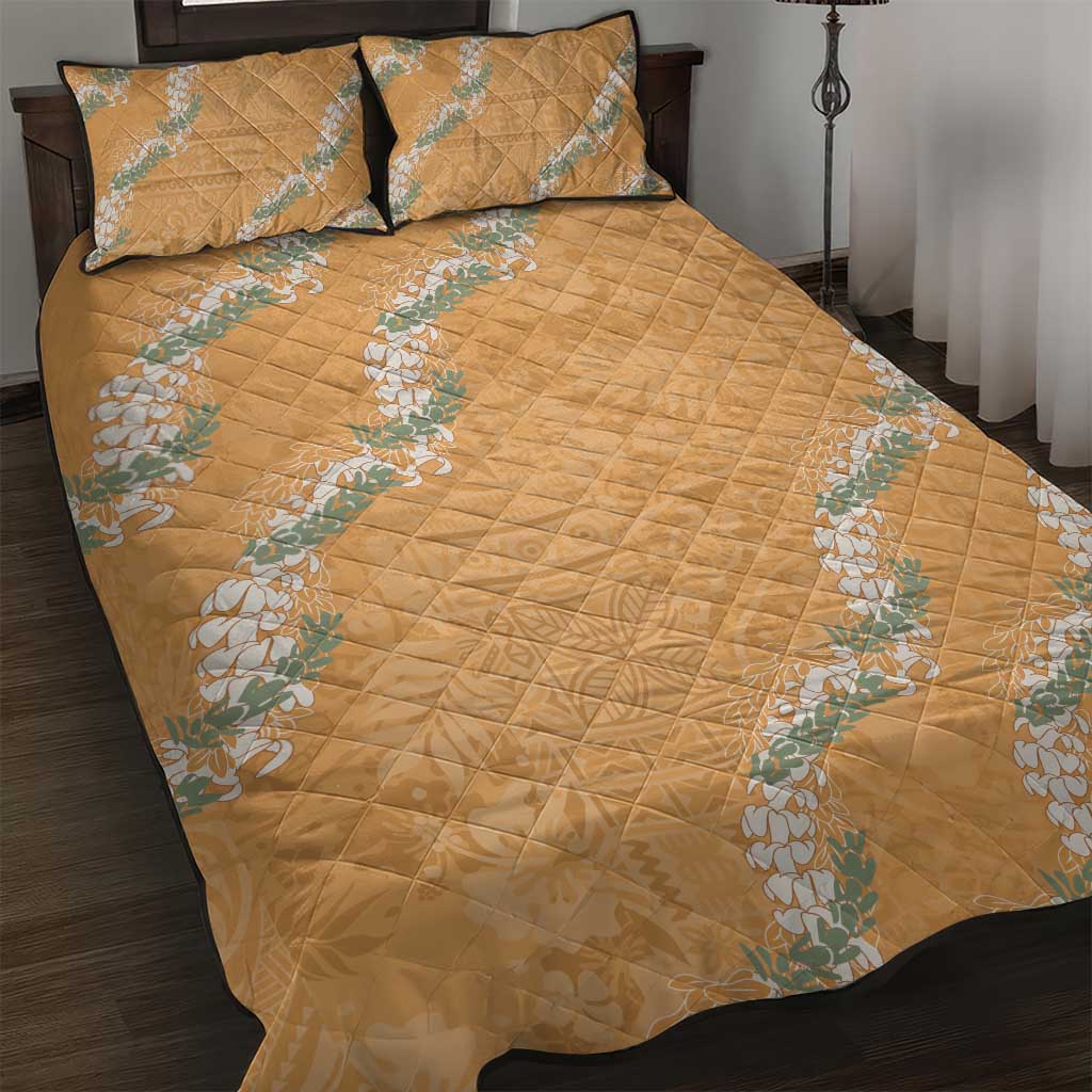 Aloha Pakalana and Puakenikeni Lei Quilt Bed Set Gold Hawaiian Pattern