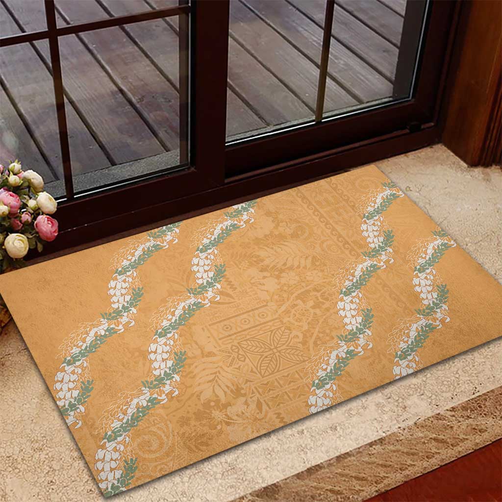 Aloha Pakalana and Puakenikeni Lei Rubber Doormat Gold Hawaiian Pattern