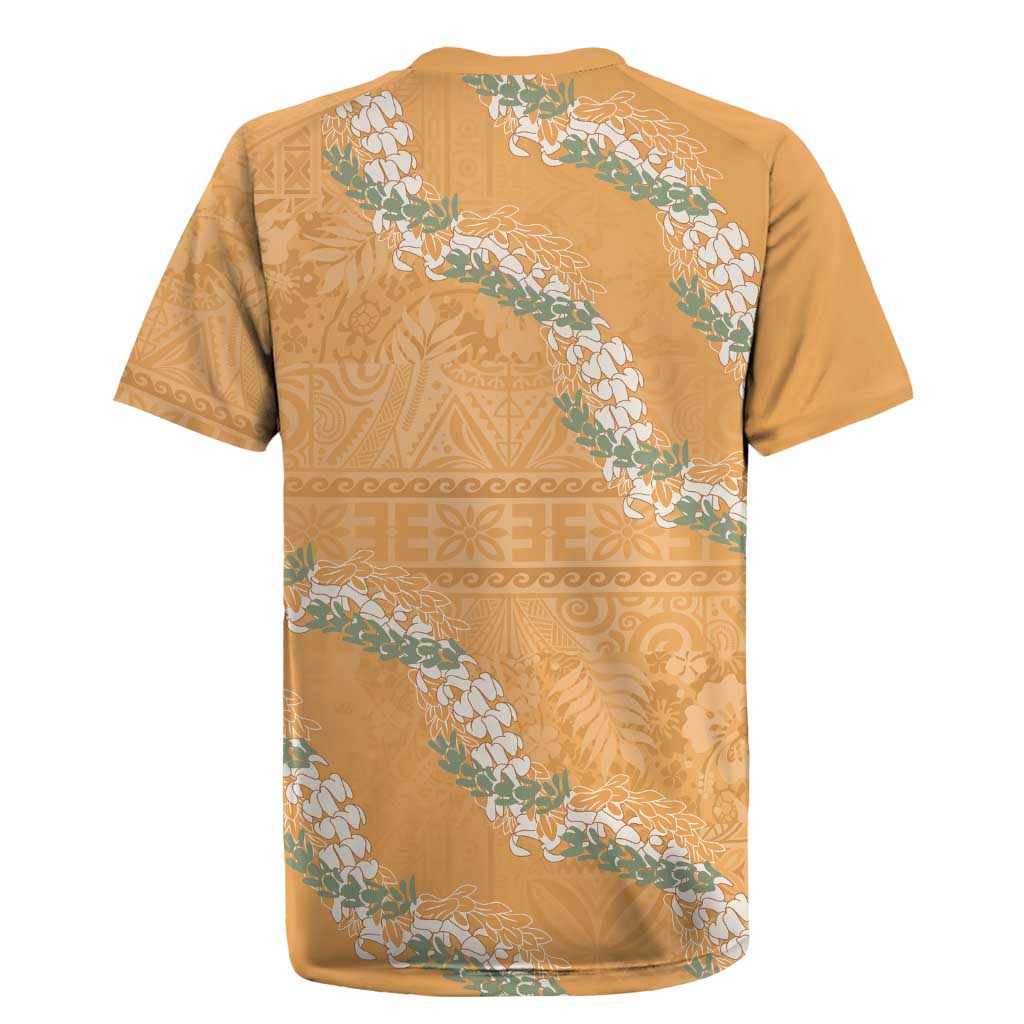 Aloha Pakalana and Puakenikeni Lei Rugby Jersey Gold Hawaiian Pattern