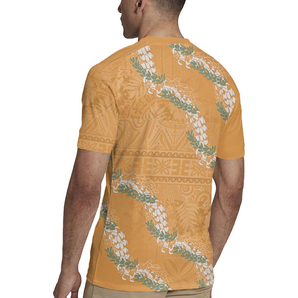 Aloha Pakalana and Puakenikeni Lei Rugby Jersey Gold Hawaiian Pattern