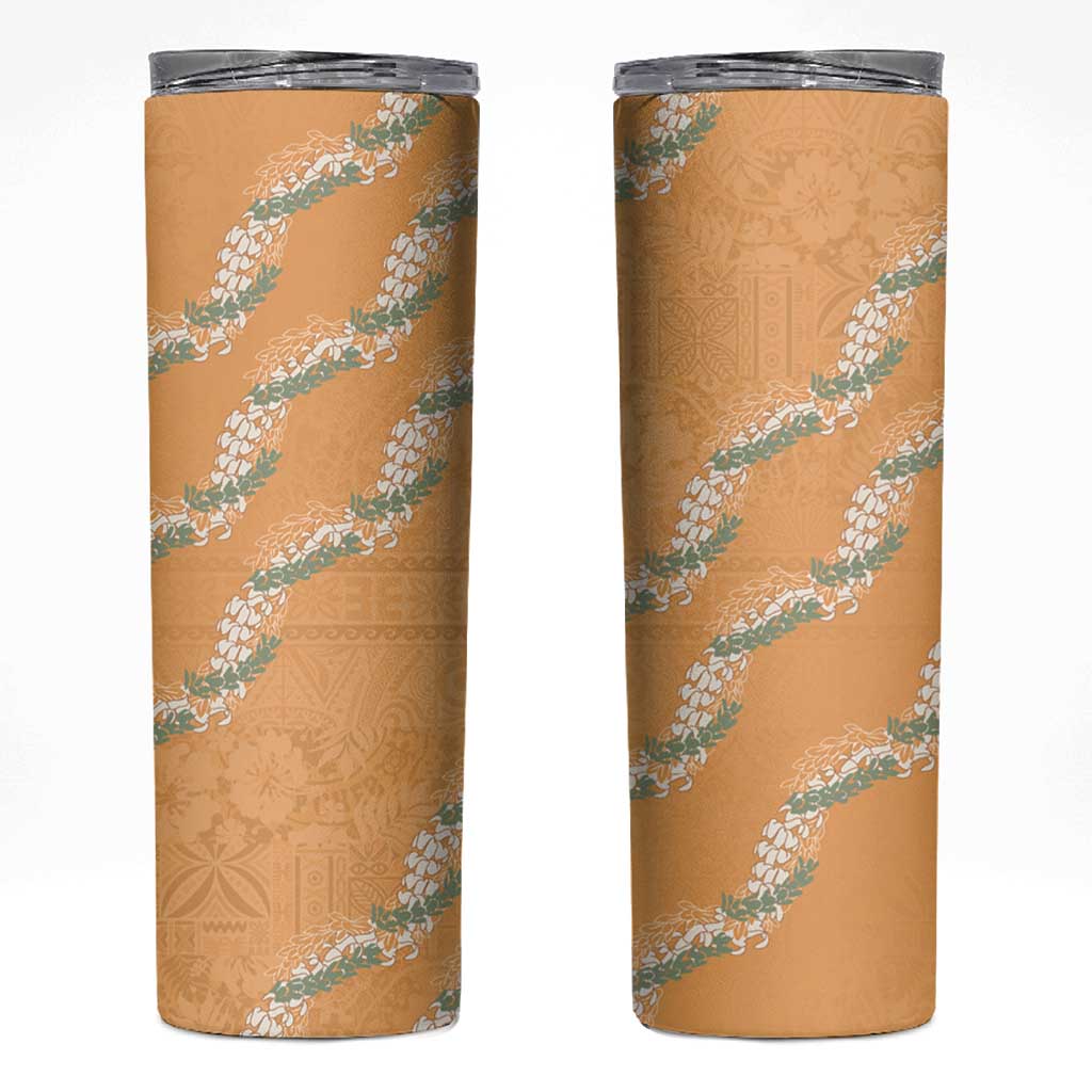 Aloha Pakalana and Puakenikeni Lei Skinny Tumbler Gold Hawaiian Pattern