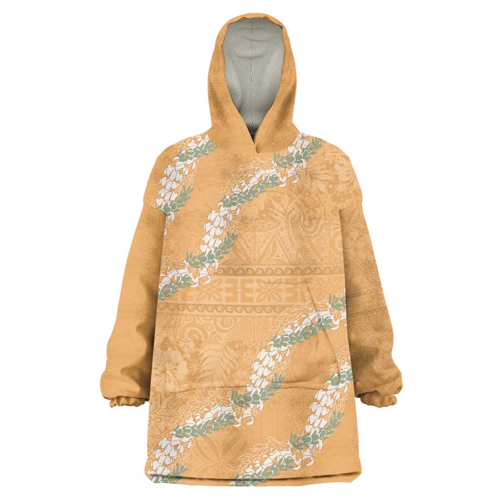 Aloha Pakalana and Puakenikeni Lei Wearable Blanket Hoodie Gold Hawaiian Pattern