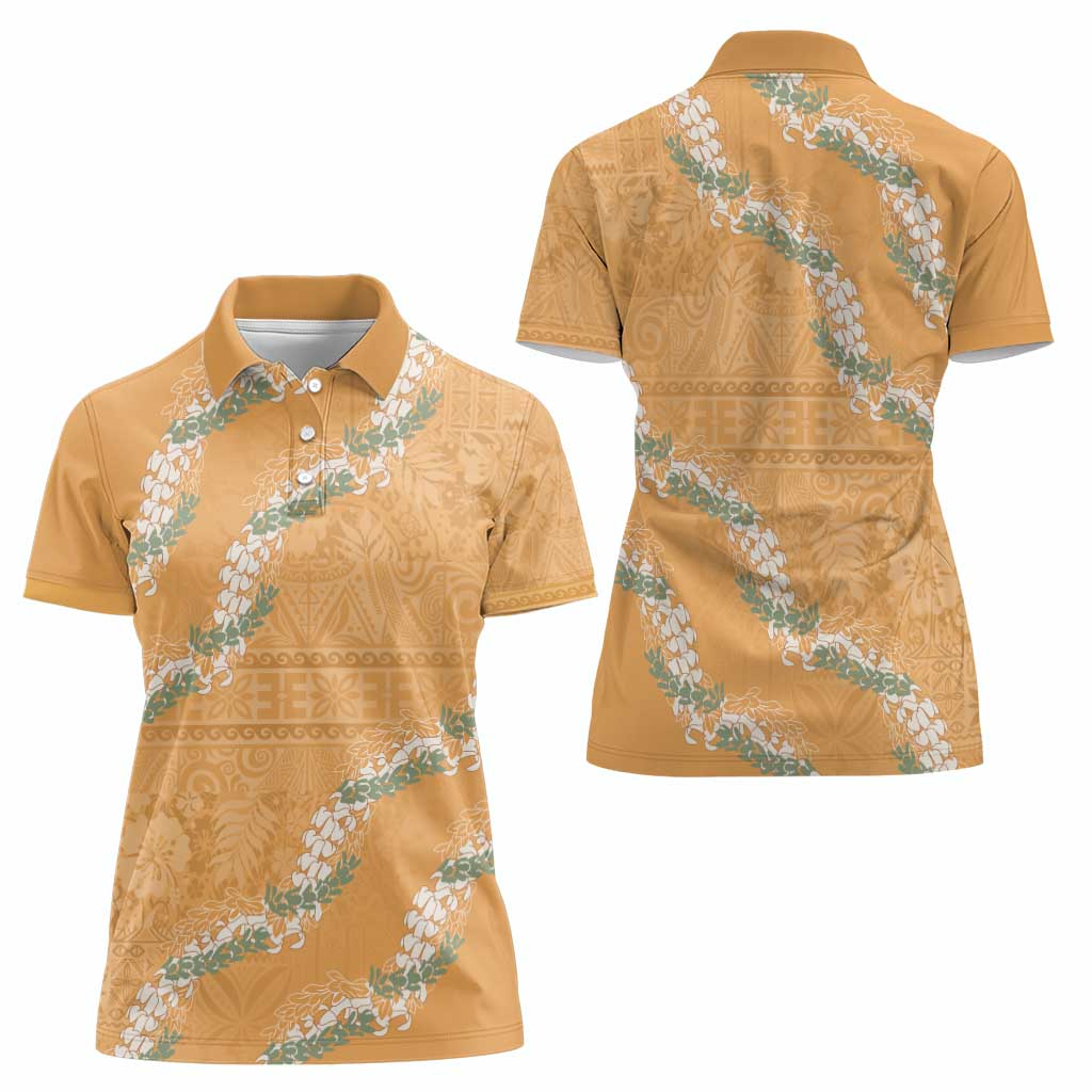 Aloha Pakalana and Puakenikeni Lei Women Polo Shirt Gold Hawaiian Pattern